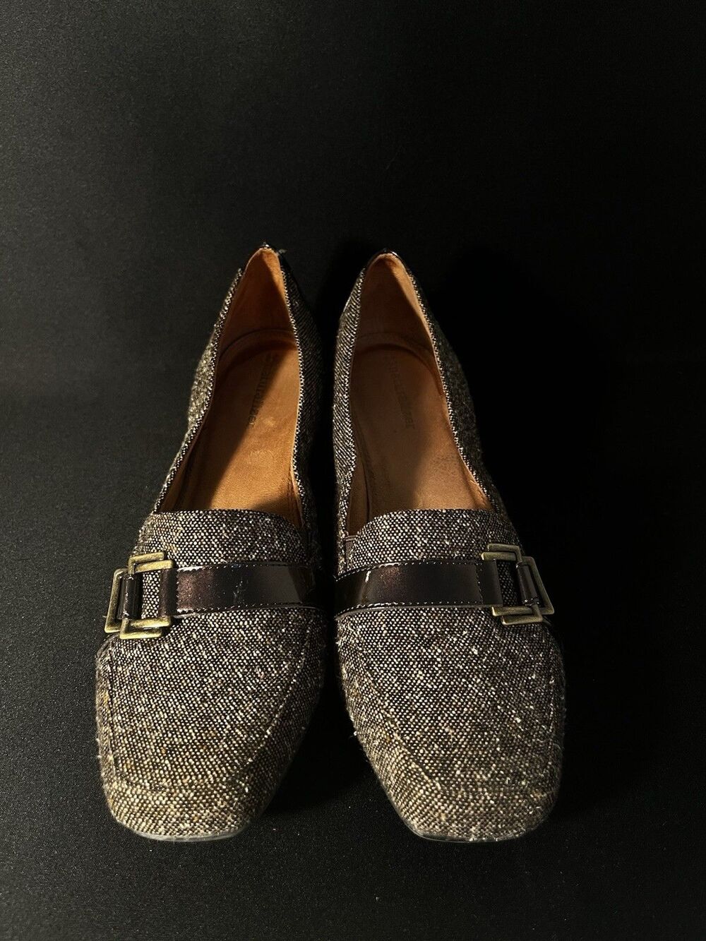 Naturalizer Women's Brown & Cream Tweed Pattern Buckle Detail Shoes Size 8